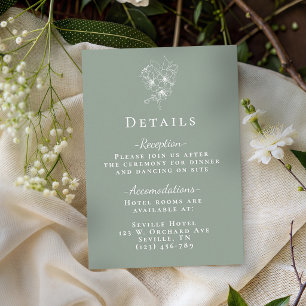 Cartão De Informações Detalhes de Casamento Botânico em Elegante Verde S
