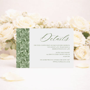 Cartão De Informações Detalhes de Casamento Botânico em Elegante Verde S