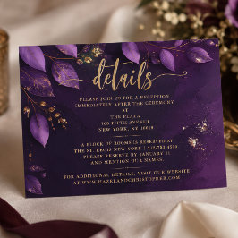 Cartão De Informações Detalhes de Casamento Botânico Roxo Elegante