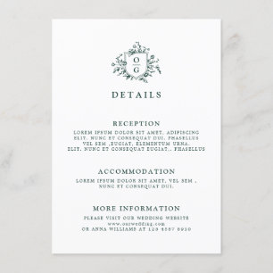 Cartão De Informações Detalhes de Casamento Botânico Vintage com Verde E
