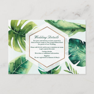 Cartão De Informações Detalhes de casamento branco chic Folhas tropicais