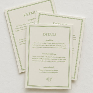 Cartão De Informações Detalhes de Casamento Branco e Verde Salvia
