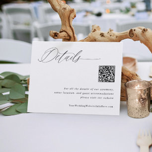 Cartão De Informações Detalhes de Casamento Branco Moderno Código QR 