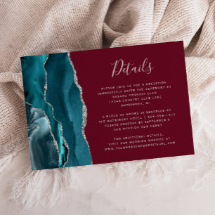 Cartão De Informações Detalhes de Casamento Burgundy Ágata Prata Teal Mo
