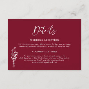 Cartão De Informações Detalhes de Casamento Burgundy Botânicos Minimalis