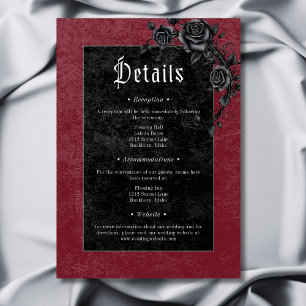 Cartão De Informações Detalhes de Casamento Burgundy Rosas Pretas Corvos