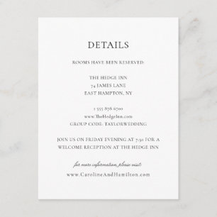 Cartão De Informações Detalhes de Casamento Caroline Simple Black Script