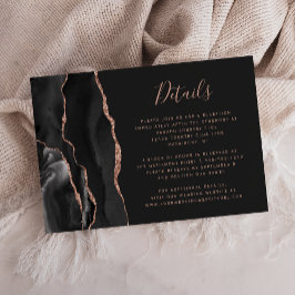 Cartão De Informações Detalhes de Casamento Chic Preto Dourado Rosa Ágat