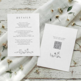 Cartão De Informações Detalhes de Casamento Cinza Prata Floral Francês V