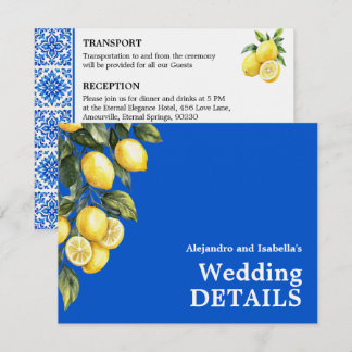 Cartão De Informações 💙🍋Detalhes de Casamento Clássico Azul & Limone R