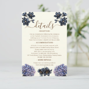 Cartão De Informações Detalhes de Casamento Clássico com Floral Preto Te