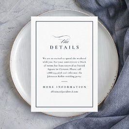 Cartão De Informações Detalhes de Casamento Clássico Elegante Azul-Marin