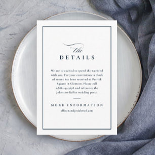 Cartão De Informações Detalhes de Casamento Clássico Elegante Azul-Marin