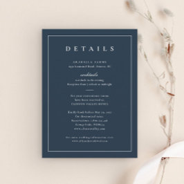 Cartão De Informações Detalhes de Casamento Clássico Elegante Azul Marin