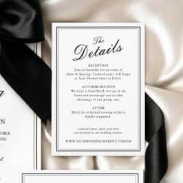 Cartão De Informações Detalhes de Casamento Clássico Formal Preto e Bran