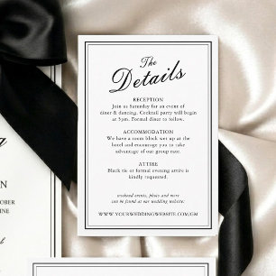 Cartão De Informações Detalhes de Casamento Clássico Formal Preto e Bran