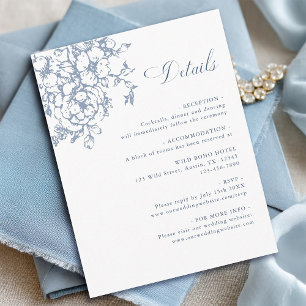 Cartão De Informações Detalhes de Casamento Clássico Jardim Bloom Azul E