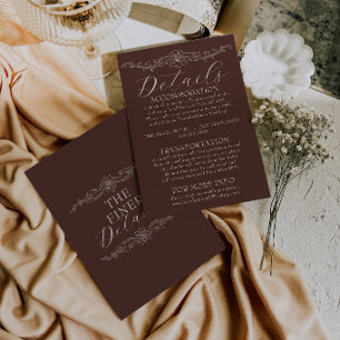 Cartão De Informações Detalhes de Casamento Classy Chocolate Brown Old M