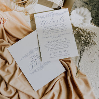 Cartão De Informações Detalhes de Casamento Classy Dusty Blue Old Money