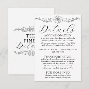 Cartão De Informações Detalhes de Casamento Classy Preto e Branco Old Mo