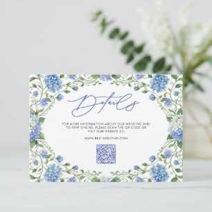 Cartão De Informações Detalhes de Casamento Código QR Hortênsia Azul