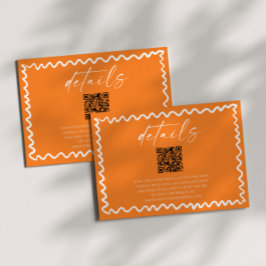 Cartão De Informações Detalhes de Casamento Código QR Laranja Cítrico Ca