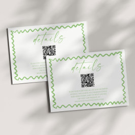 Cartão De Informações Detalhes de Casamento Código QR Verde Cítrico Capr