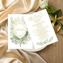 Cartão De Informações Detalhes de Casamento com Aguarela Rústica e Verdu