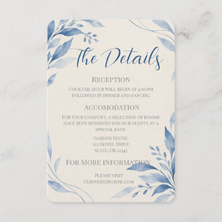 Cartão De Informações Detalhes de Casamento com Aquarela Azul Floral