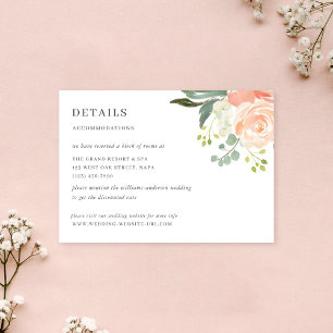 Cartão De Informações Detalhes de Casamento com Aquarela de Flor de Pêss