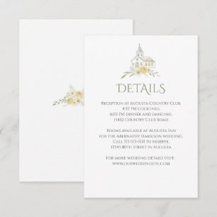 Cartão De Informações Detalhes de Casamento com Aquarela Floral em Igrej