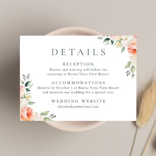 Cartão De Informações Detalhes de Casamento com Aquarela Floral Rosa Ele