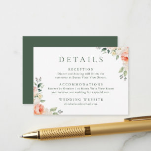 Cartão De Informações Detalhes de Casamento com Aquarela Floral Rosa Ele