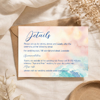 Cartão De Informações Detalhes de Casamento com Aquarela Pastel Elegante