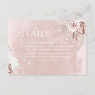 Cartão De Informações Detalhes de Casamento com Aquarela Rosa Poeira Div