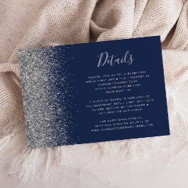 Cartão De Informações Detalhes de Casamento com Borda de Brilho Azul Mar