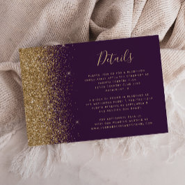 Cartão De Informações Detalhes de Casamento com Borda de Brilho Dourado 