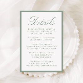 Cartão De Informações Detalhes de Casamento com Borda Verde Sage Moderna