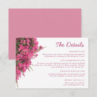 Cartão De Informações Detalhes de Casamento com Bougainvillea Rosa em Aq