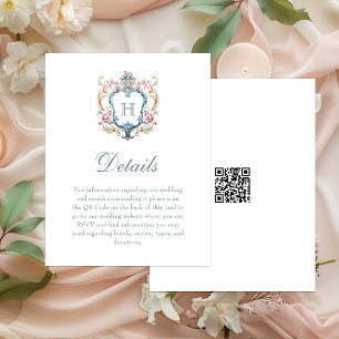 Cartão De Informações Detalhes de Casamento com Brasão Floral Monogramad