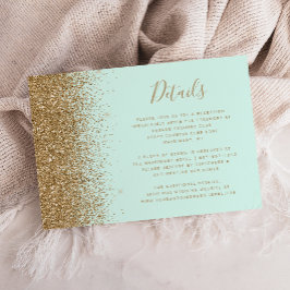 Cartão De Informações Detalhes de Casamento com Brilho Dourado em Verde