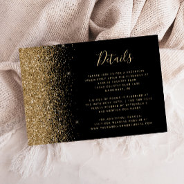 Cartão De Informações Detalhes de Casamento com Brilho Dourado Moderno