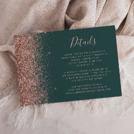 Cartão De Informações Detalhes de Casamento com Brilho Dourado Rosa Verd