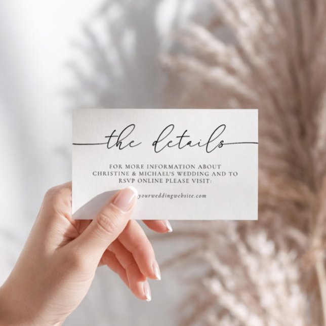 Cartão De Informações Detalhes de Casamento com Caligrafia Elegante Mini (Criador carregado)