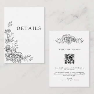 Cartão De Informações Detalhes de Casamento com Código QR Botânico Preto