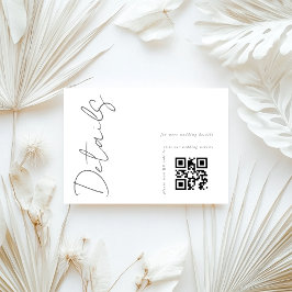 Cartão De Informações Detalhes de casamento com código QR branco moderno