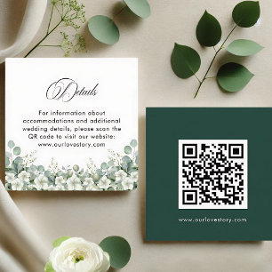 Cartão De Informações Detalhes de Casamento com Código QR de Folhagem Es