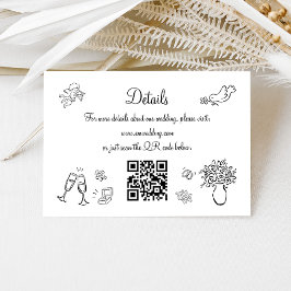 Cartão De Informações Detalhes de Casamento com Código QR Desenhado à Mã