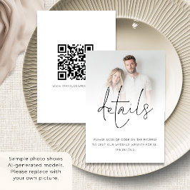 Cartão De Informações Detalhes de Casamento com Código QR e Sobreposição