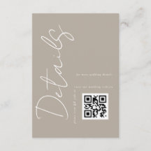 Detalhes de casamento com código QR em bege taupe 